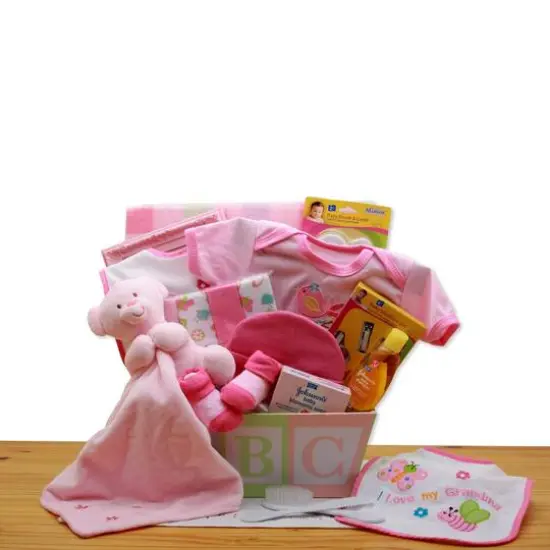 Easy as ABC Pink New Baby Gift Basket {1}