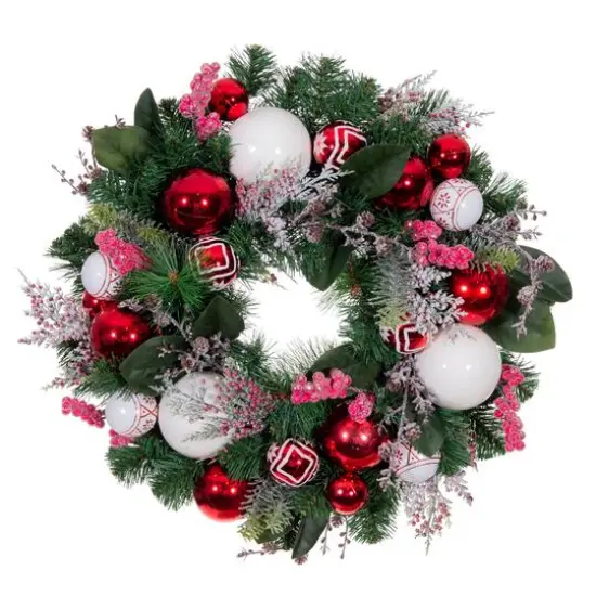 Village Lighting 24" Pre-Lit Nordic Christmas Wreath, Red & Clear LED Lights {1}