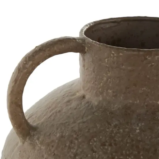 12" Brown Antique Inspired Metal Vase with Handles {6}