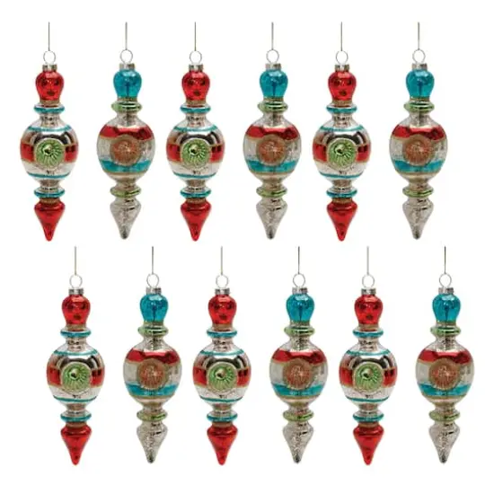 6.75" Multicolor Mercury Glass Reflector Drop Ornaments Set {1}