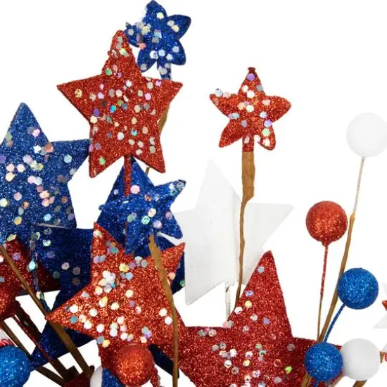 24" Stars & Stripes Glittered Patriotic Artificial Twig Wreath {6}