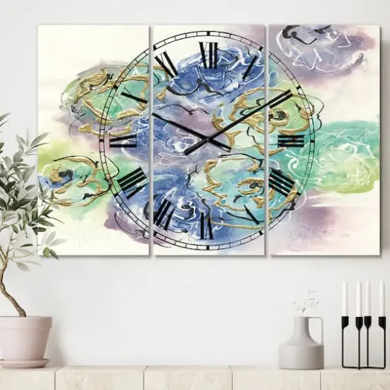 Designart 'Pastel Foral Composition Ii Lodge Multipanel Wall Clock {3}
