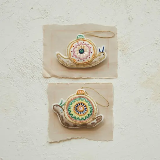 Hello Honey&reg; 2 Pack 3.5" Beaded & Embroidered Snail Cotton Fabric Ornaments {3}