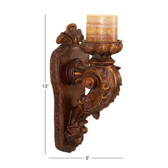 Bronze Polystone Traditional Candle Wall Sconce, 13" x 5" x 7" {7}