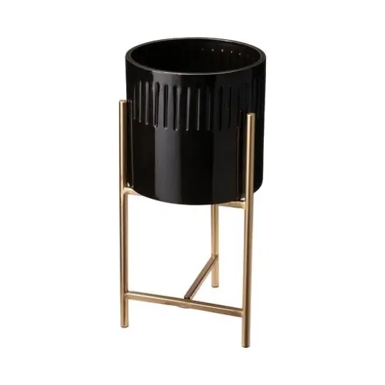 Glitzhome&reg; Black & Gold Modern Glossy Metal Plant Stand, 3ct. {5}