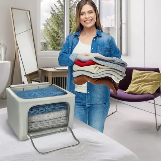 Sorbus Foldable & Stackable Storage Bags with Windows Set Gray {3}