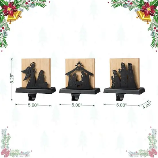 Glitzhome&reg; 5" Christmas Metal Nativity Scene Stocking Holder Set {9}