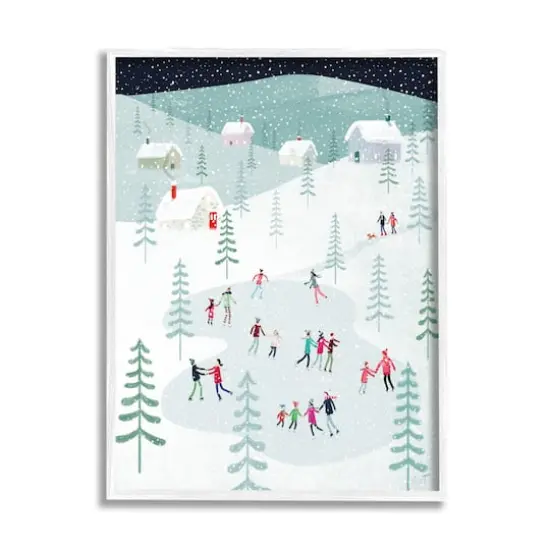 Stupell Industries Ice Skating Families Snowfall Framed Giclee Art White {1}