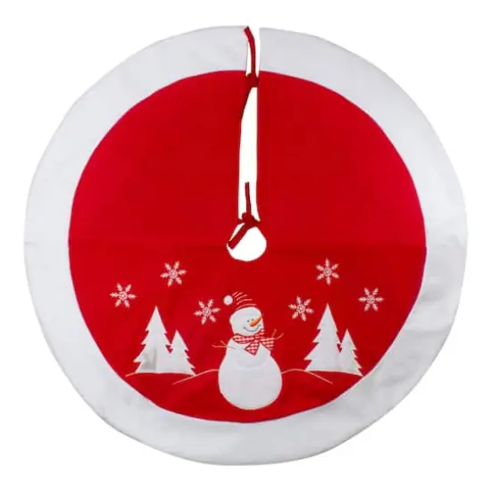 36" Red & White Winter Snowman Embroidered Christmas Tree Skirt {3}