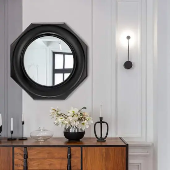 Hello Honey&reg; Black Hexagonal Carved Wood Framed Wall Mirror {3}