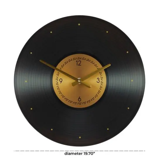 20" Black Glass Record Style Musical Notes Wall Clock {7}