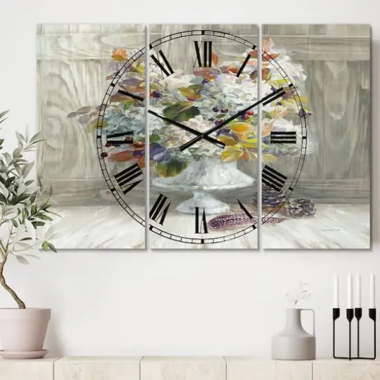 Designart 'Rustic Florals White Lodge Multipanel Wall Clock {3}