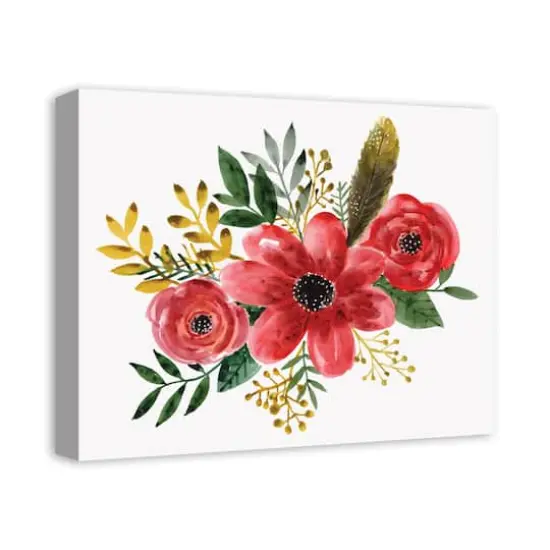 Feathers and Red Flowers 16" x 20" Canvas Wall Art {3}