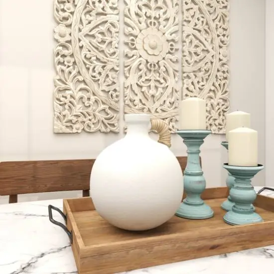 11" White Ceramic Jug Inspired Vase with Rattan Wrapped Handle {11}