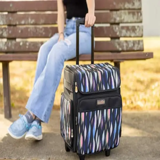 Everything Mary Black Abstract Stripes Rolling Craft Bag {6}