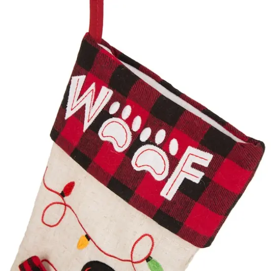 Glitzhome® 21" LED Embroidered Cat & Dog Linen Christmas Stockings, 2ct. {4}