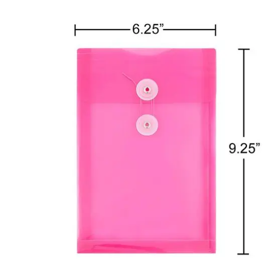 JAM Paper 6.25" x 9.25" Assorted Button & String Tie Closure Plastic Envelopes, 6ct. {6}