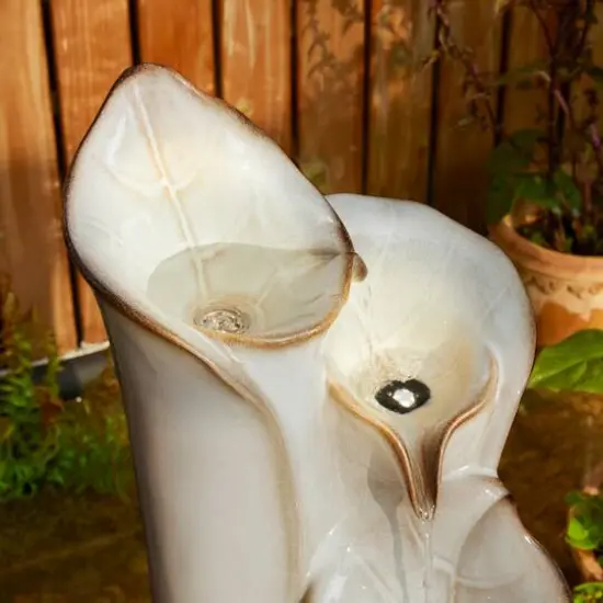 Glitzhome&reg; 31.25" 4-Tier LED Lotus Leaf Textured Ceramic Vase Outdoor Floor Fountain Sand Beige {6}