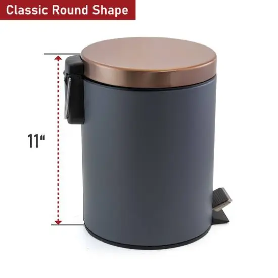 Elama 5 Liter Stylish Grey and Copper Soft Pedal Trash Bin {7}