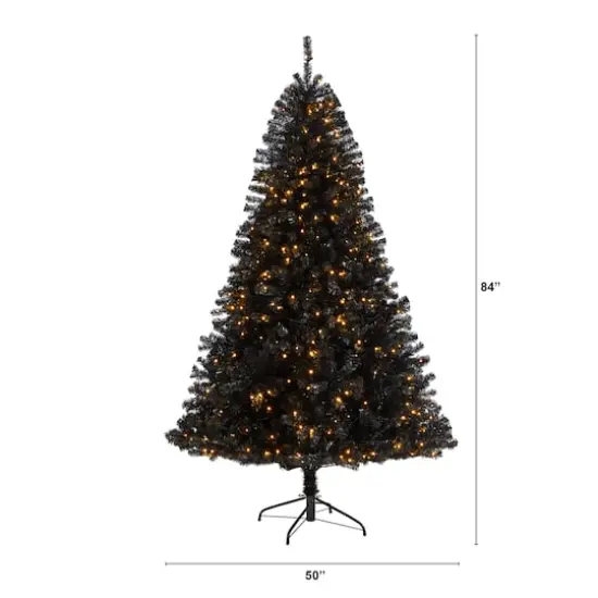 7ft. Pre-Lit Black Artificial Christmas Tree, Clear LED Lights {11}
