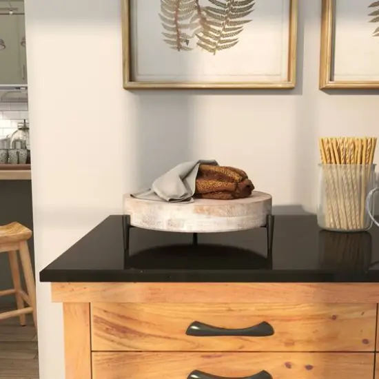 13" Cream Mango Wood Tray with Black Metal Leg {11}