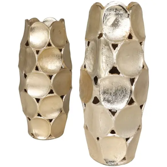 Gold Aluminum Geometric Open Framed Vase with Circular Plates Set {3}