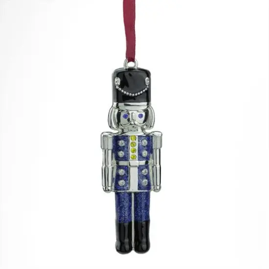 3.75" Shiny Silver And Blue Nutcracker Crystal Embellished Ornament {1}