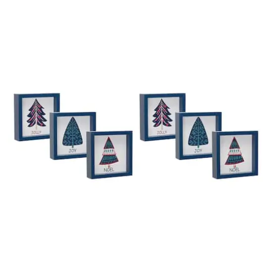 6" Navy Christmas Tree Sentiments Tabletop D&eacute;cor Set {1}