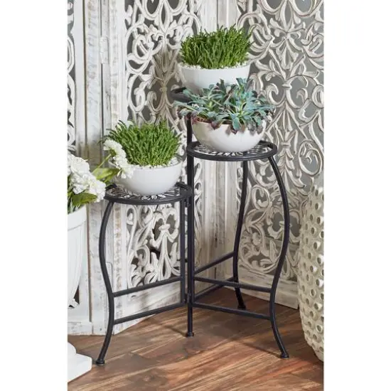2ft. Black Flower Metal Traditional Plantstand {7}