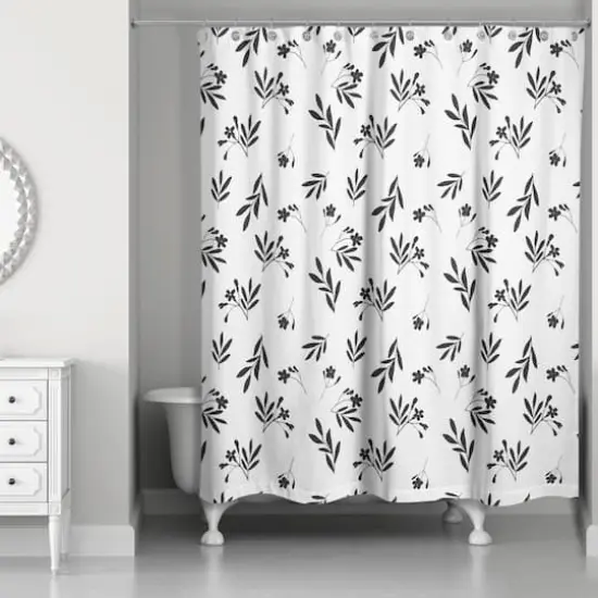 Simple Black Floral 71" x 74" Shower Curtain {3}