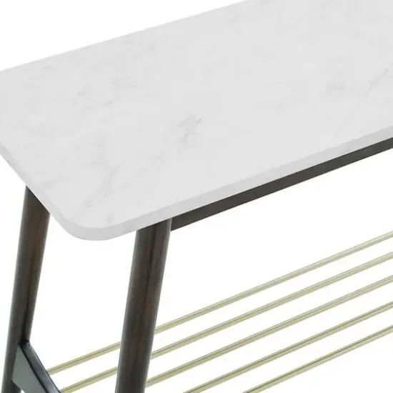 Walker Edison Faux White Marble/Dark Brown Oak Tapered Leg Entry Table {6}