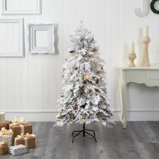 5ft. Pre-Lit Flocked Montana Down Swept Spruce Artificial Christmas Tree with Clear LED Lights {6}