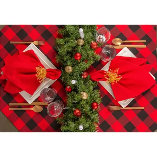 DII® 70" Buffalo Check Round Tablecloth Tango Red and Black {7}