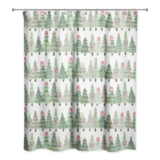 Watercolor Evergreens Pattern Shower Curtain {1}