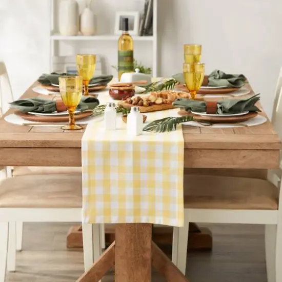 Yellow and White Checkers Table Runner 14" x 108" {4}