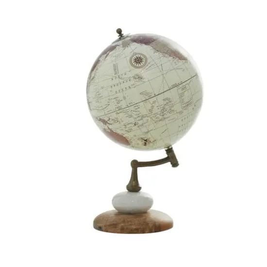 13" Cream Mango Wood & Marble Contemporary Globe {8}