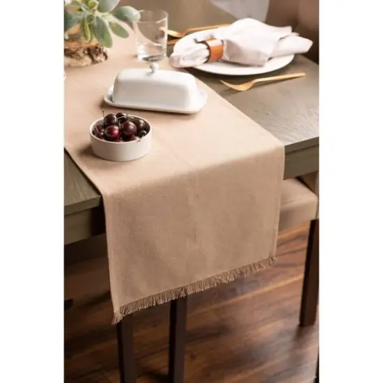 DII&reg; 108" Solid Heavyweight Fringed Table Runner Stone {4}