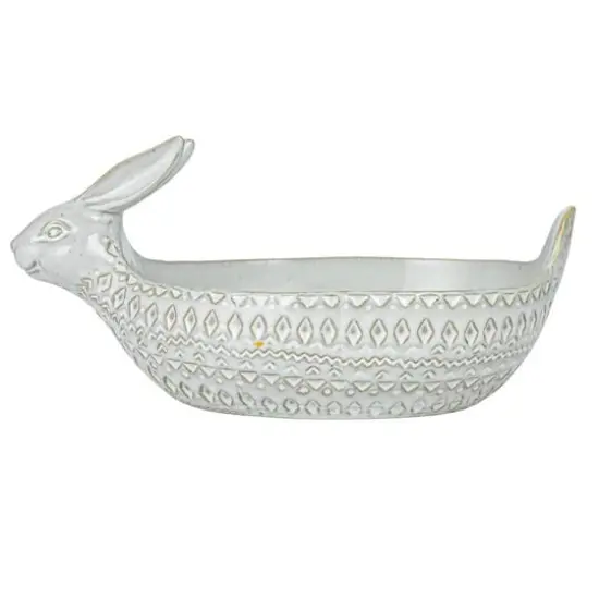 Hello Honey&reg; 11" White Debossed Stoneware Rabbit Bowl with Reactive Glass, 2ct. {7}