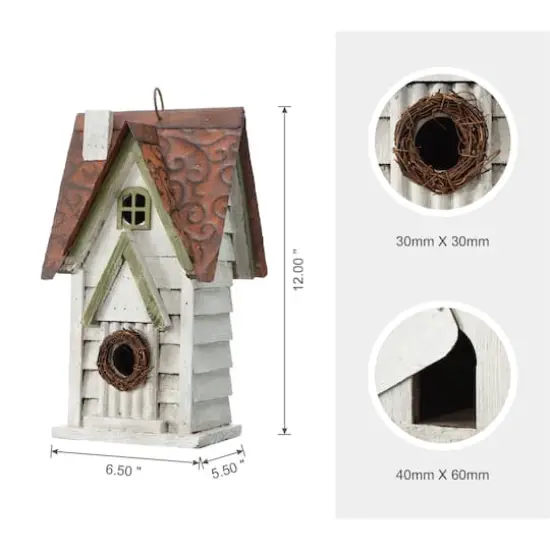 Glitzhome&reg; 12" Washed White Distressed Cottage Birdhouse {7}
