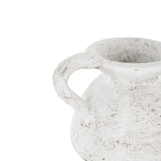 11" Cream Ceramic Textured Pot Vase with Handle {6}