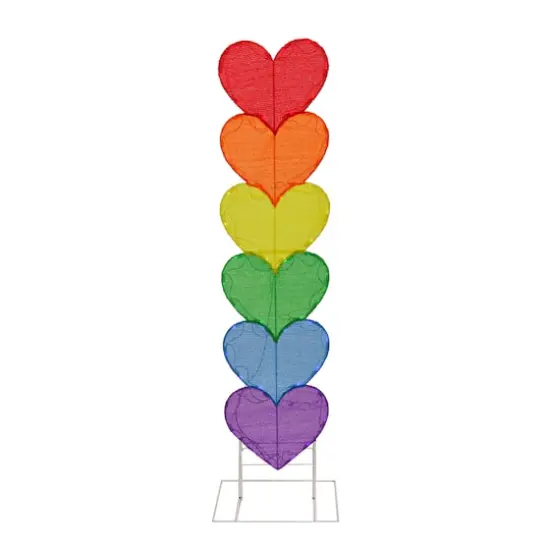 63" Valentine's Day Collection Rainbow LED Pre-Lit Valentine's Stacked Hearts Plug In Decoration {1}
