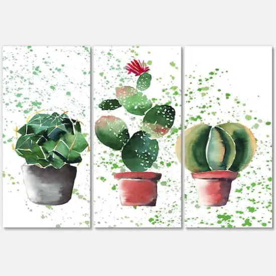 Designart - Three Cacti In Clay Pots - Traditional Canvas Wall Art Print {4}