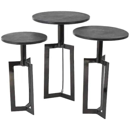 Black Aluminum Metal Tripod Accent Table Set {1}