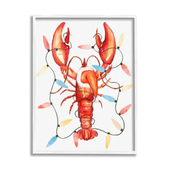 Stupell Industries Nautical Lobster Christmas Lights Framed Giclee Art White {1}
