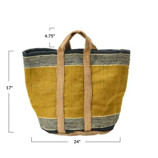 Hello Honey&reg; 24" Mustard Striped Woven Jute Tote with Liner {10}