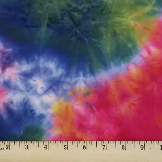 Fabric Merchants Dark Blue, Hot Pink & Yellow Tie Dye Double Brushed 4-Way Stretch Fabric {3}