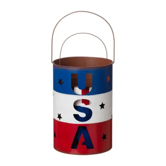 Glitzhome&reg; Metal Patriotic American Bucket Set {8}