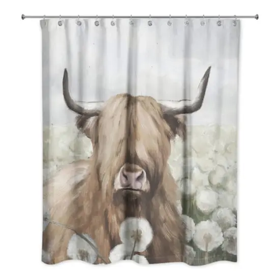 Highland Cow Dandelion Field 71" x 74" Shower Curtain {3}