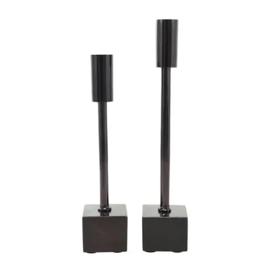 Black Aluminum Slim Candle Holder with Block Base Set {12}