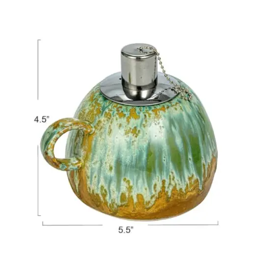 Hello Honey&reg; 5.5" Multicolor Reactive Glaze Stoneware Oil Lamp with Handle {5}